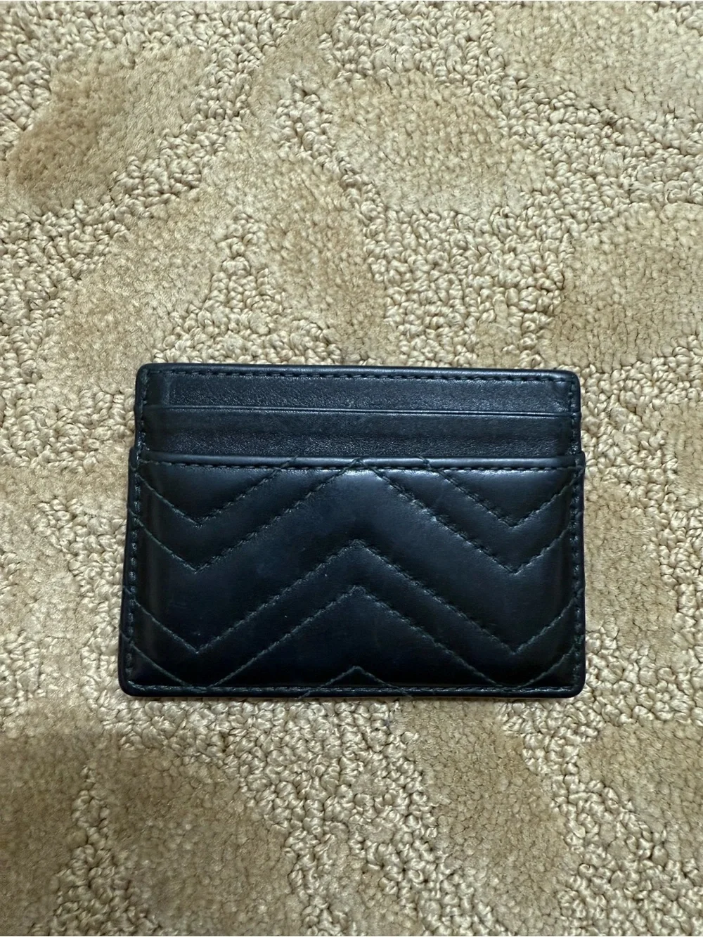 Gucci Black Quilted Leather Card Holder with Gold Double G